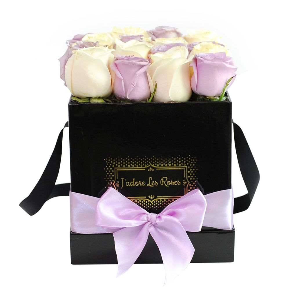 purple cream roses box