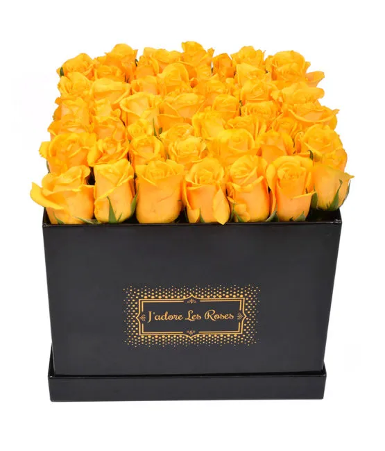 yellow roses in black medium square box