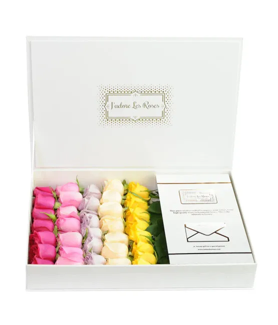 multi roses in white small box