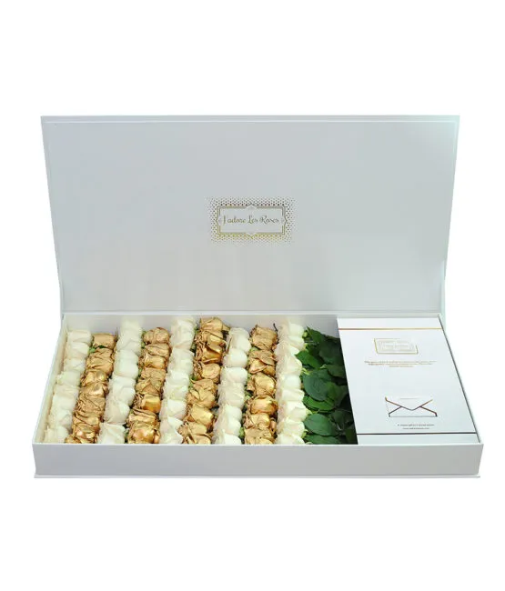 gold cream roses in signature box